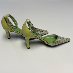 Bellini Women’s Slingback Heels Shoes Ankle Strap Belt Green Snakeskin NWOT 8